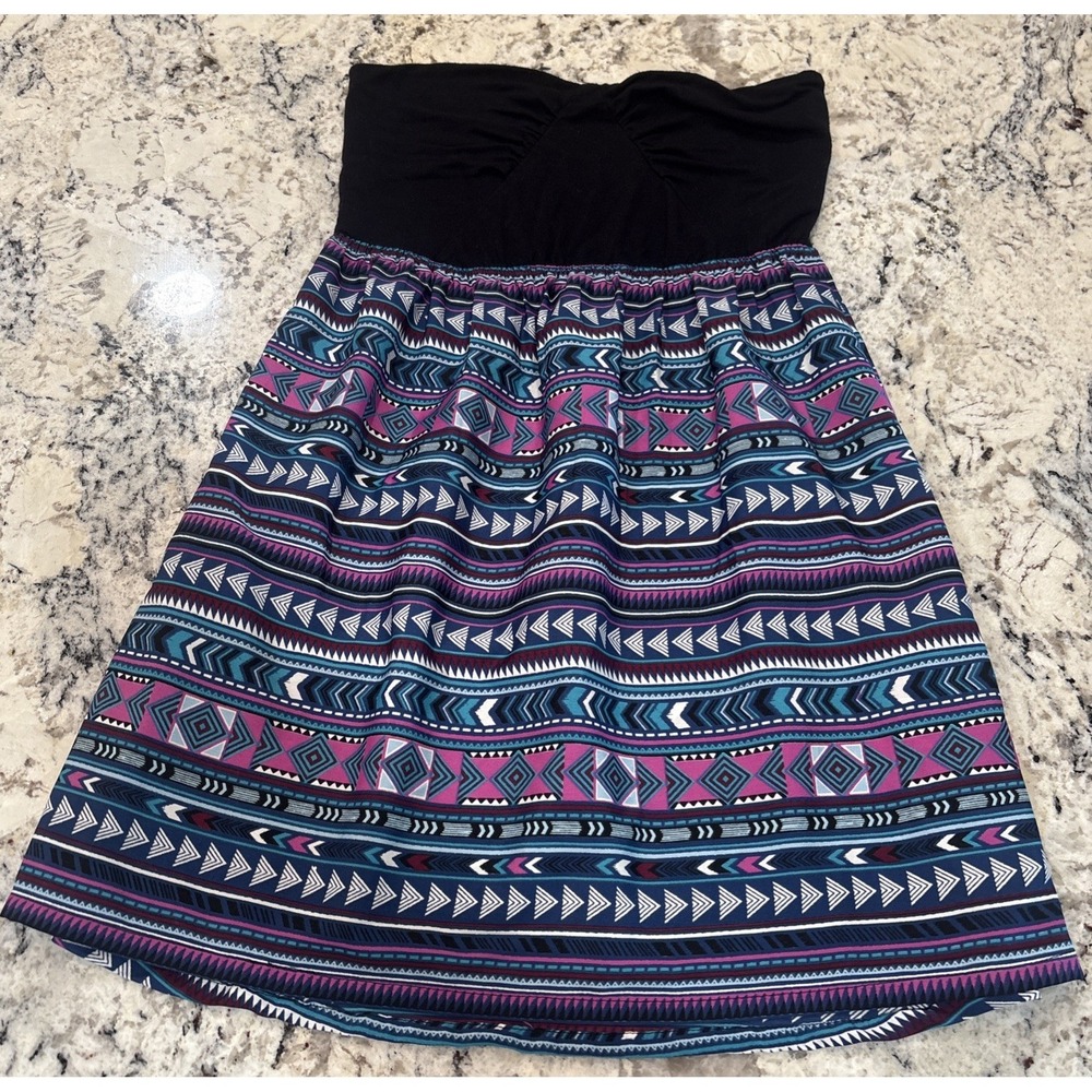 ROXY Savage Sundress Size M Chevron Design Strapless Top Multicolor Beach
